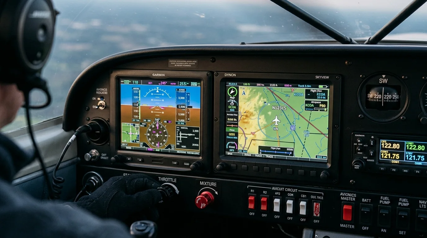 Avionics and flight instruments in cockpit